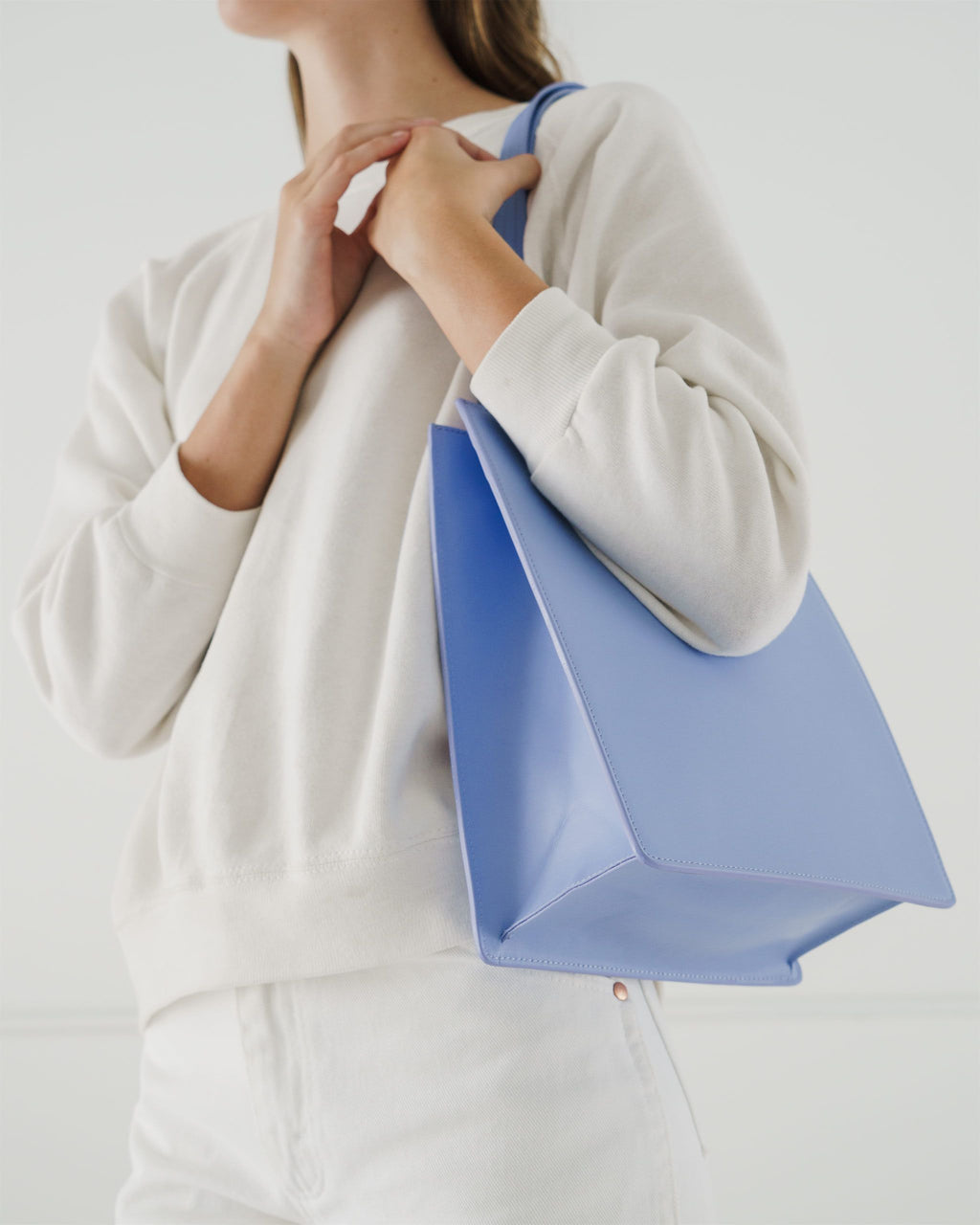 Medium Leather Tote - Soft Blue