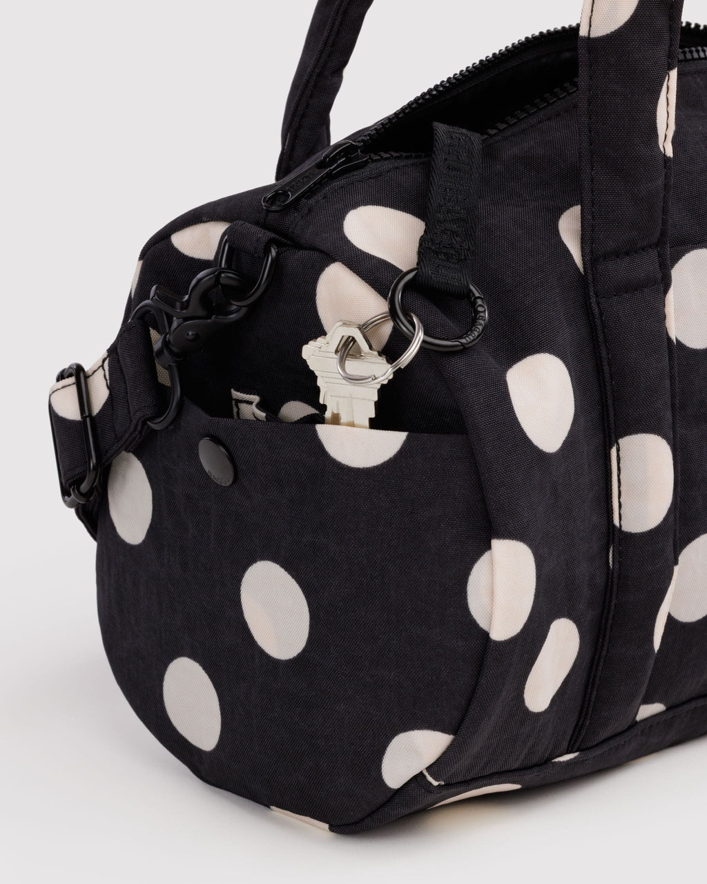 Nylon Duffle Bag - Black and Cream Polka Dot