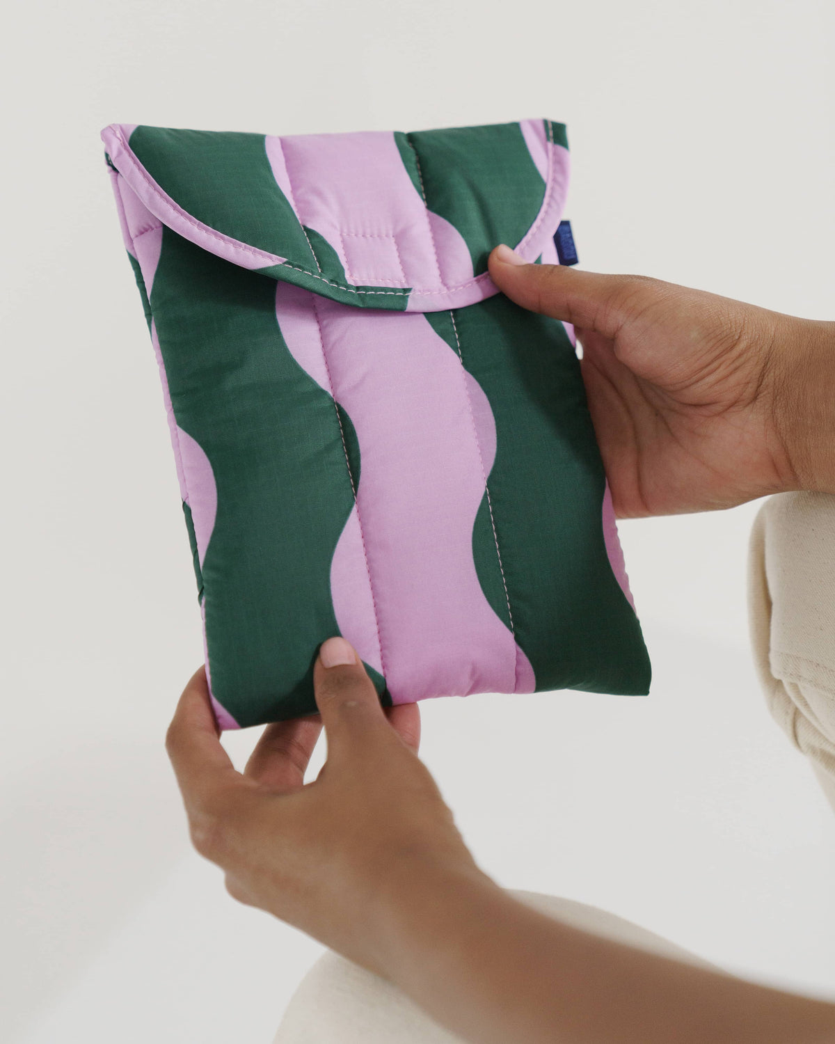 Puffy Tablet Sleeve - Pink and Green Wavy Stripe