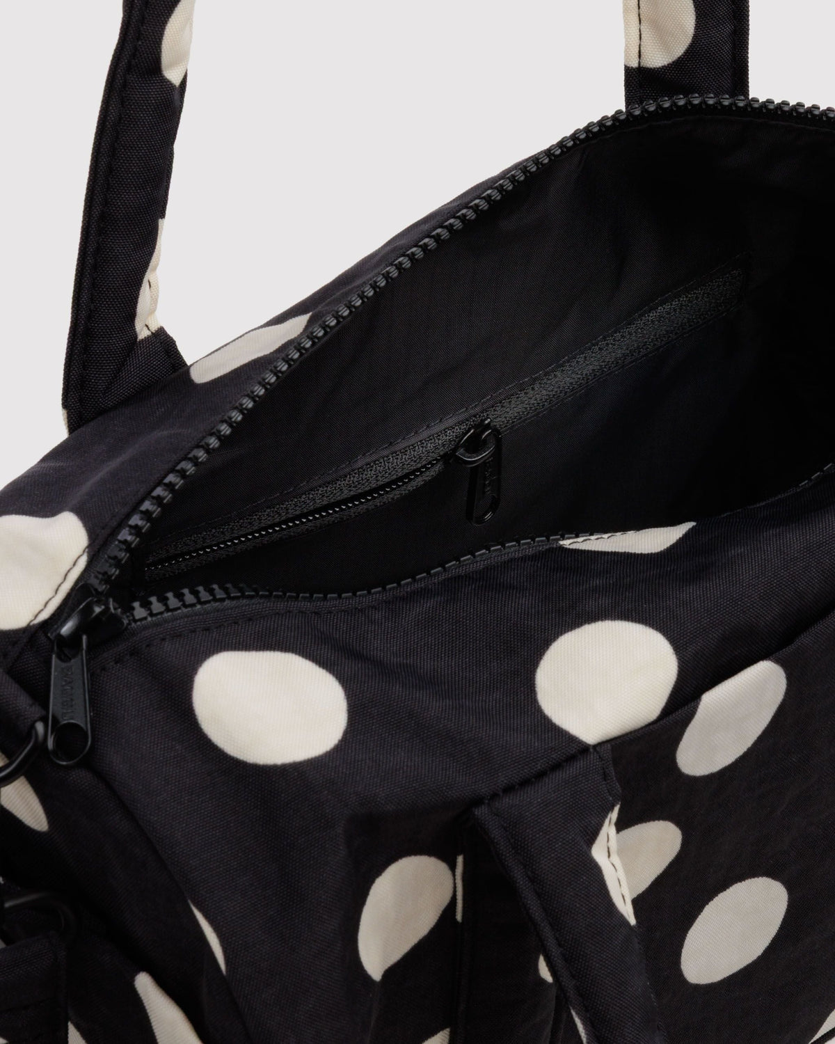 Nylon Duffle Bag - Black and Cream Polka Dot