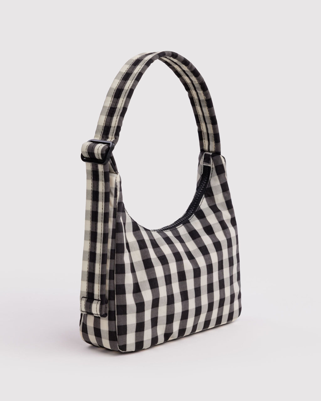Mini Nylon Shoulder Bag - Black and Cream Gingham