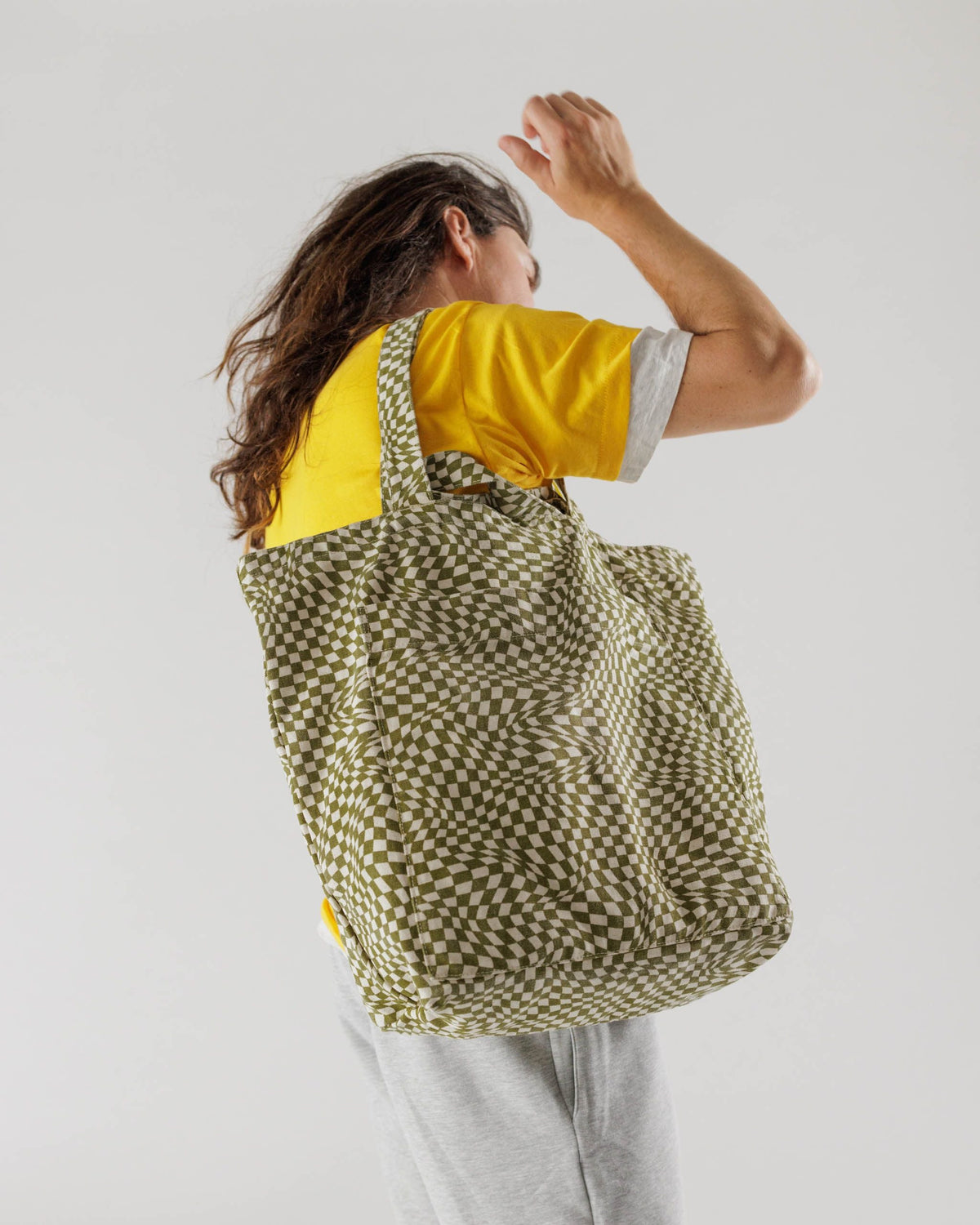 Giant Pocket Tote - Moss Trippy Checker