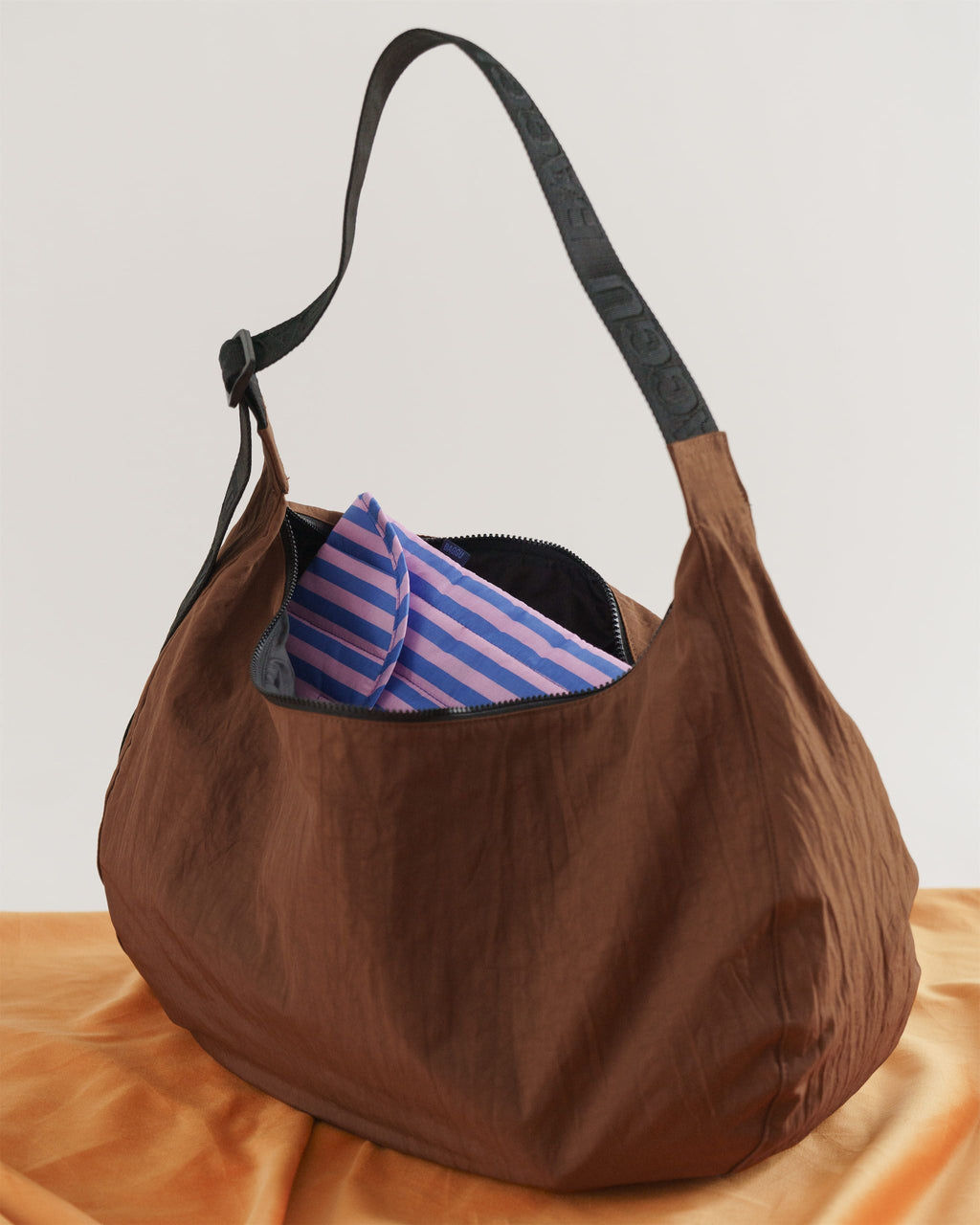 Large Nylon Crescent Bag - Brown