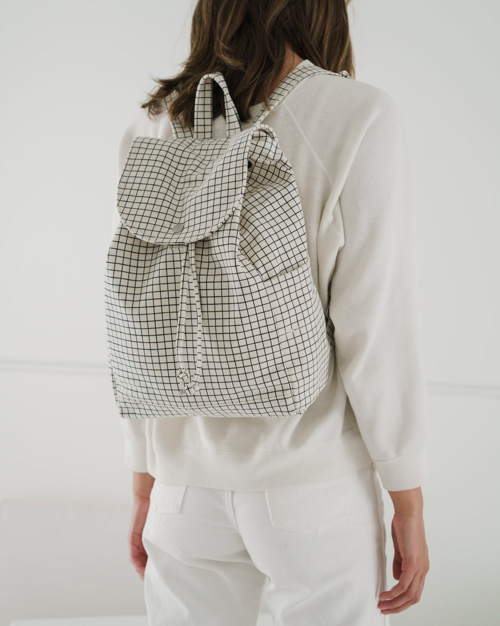 Drawstring Backpack - Natural Grid