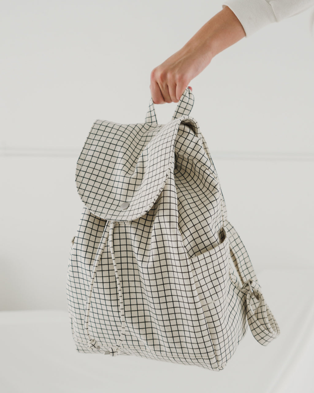 Drawstring Backpack - Natural Grid