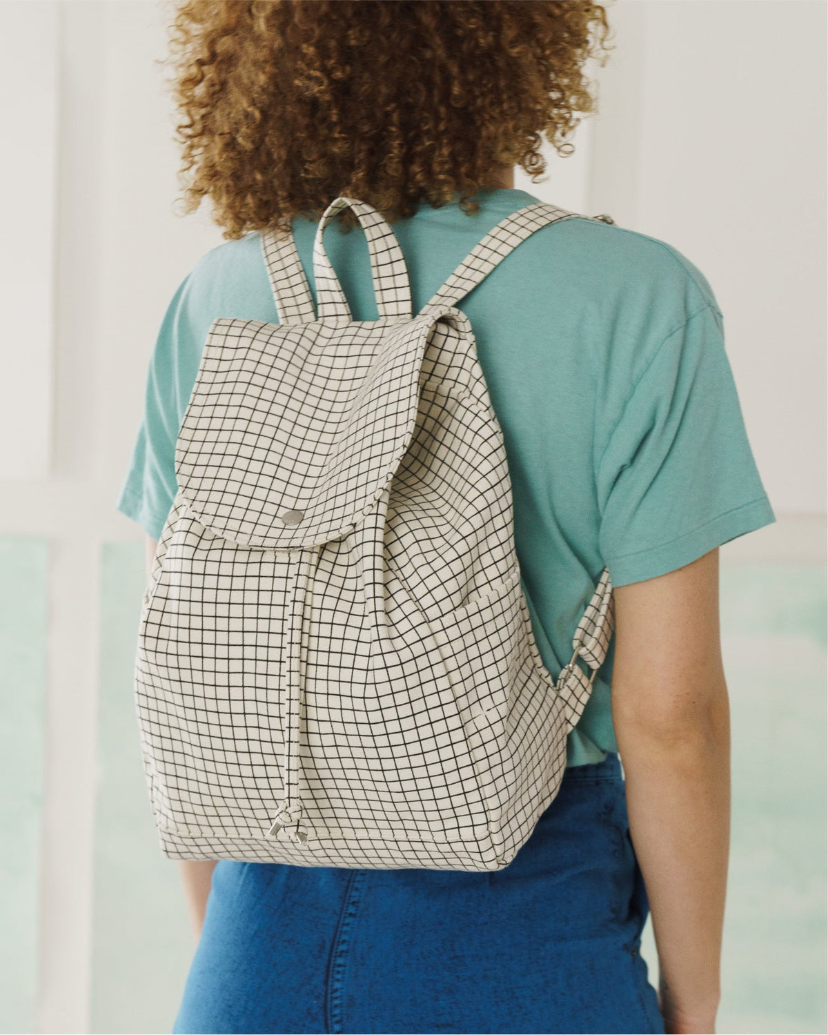 Drawstring Backpack - Natural Grid
