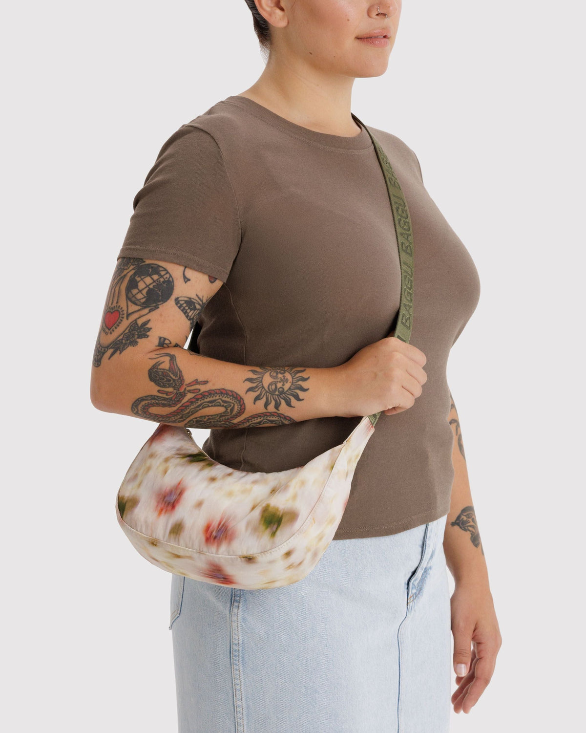 Small Nylon Crescent Bag - Abstract Floral