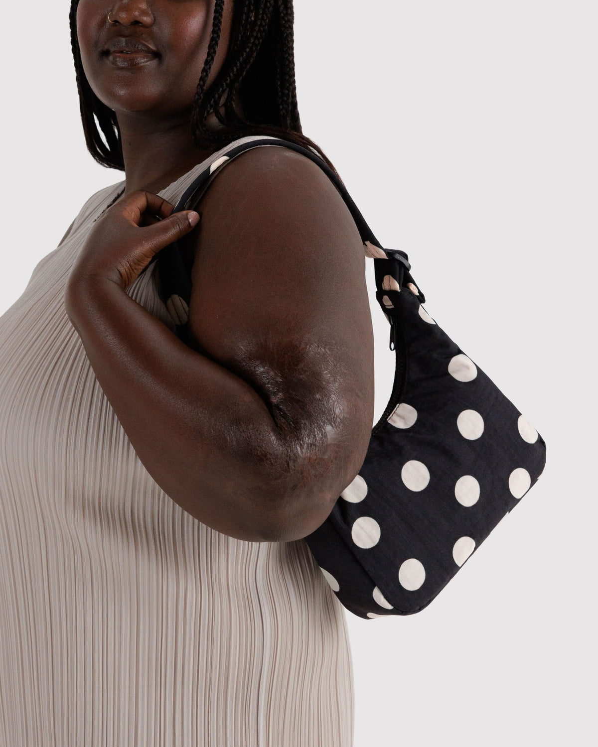 Mini Nylon Shoulder Bag - Black and Cream Polka Dot
