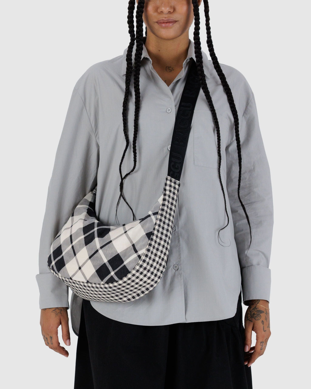 Medium Nylon Crescent Bag - Mixed Plaid